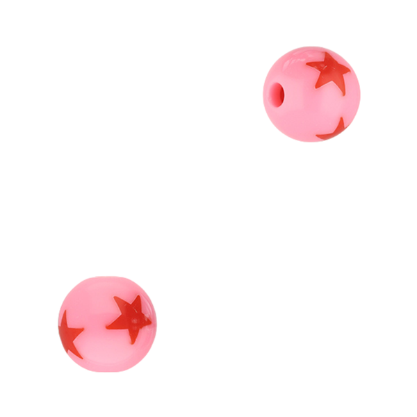 12mm Acryl Kralen Rond Ster Roze Rood - 1 stuk