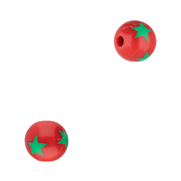 12mm Acryl Kralen Rond Ster Rood Groen - 1 stuk