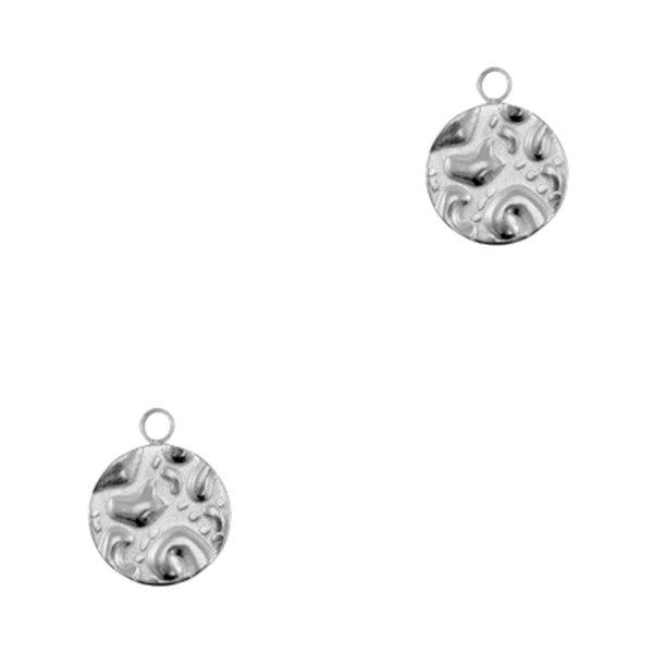 Bedel (Stainless steel) Munt Met Textuur 14mm Zilver - 1 stuk