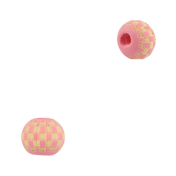 Houten Kralen Blokjes Roze Naturel 10mm - 10 stuks
