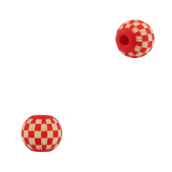 Houten Kralen Blokjes Rood Naturel 10mm - 10 stuks