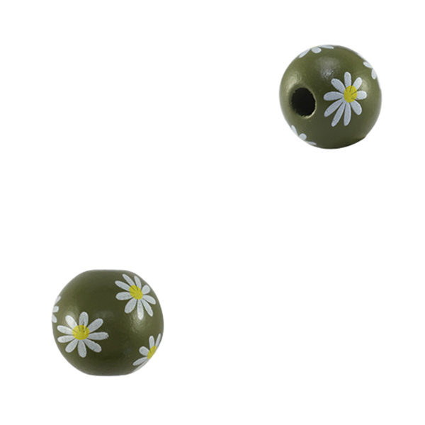 Houten Kraal Bloemen Donker Groen 16mm - 1 stuk