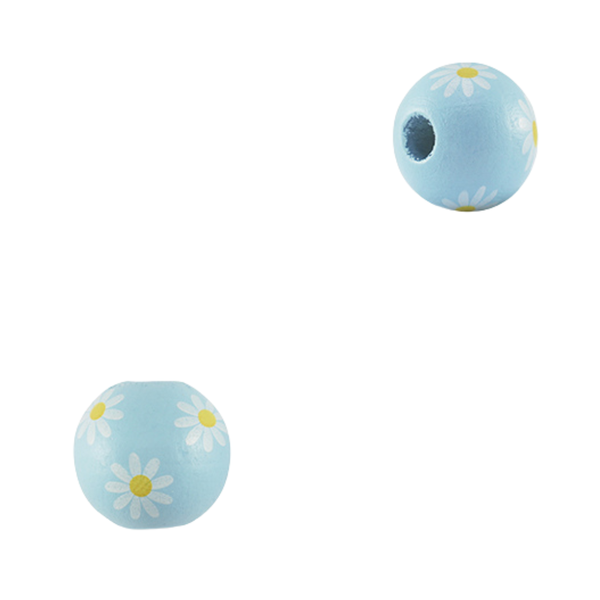 Houten Kraal Bloemen Licht Blauw 16mm - 1 stuk