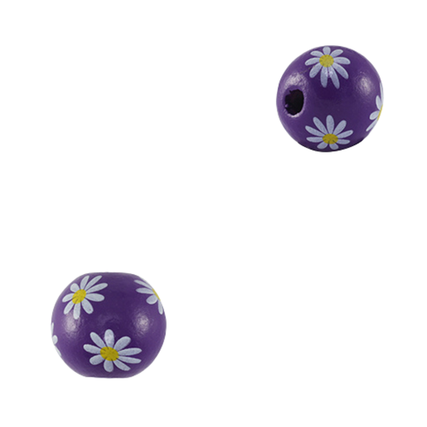 Houten Kraal Bloemen Donker Paars 16mm - 1 stuk