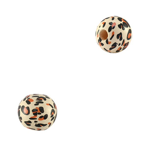 Houten Kraal Luipaard Beige Bruin Zwart 16mm - 1 stuk