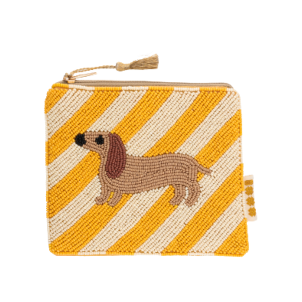 Make-up Tasje Kralen Teckel Geel Bruin