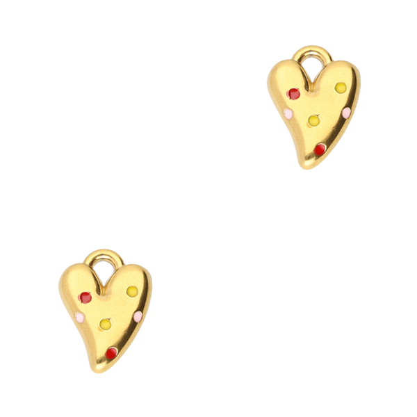 Bedel (Stainless steel) Hart Met Stippen 14.5mm Rood Goud - 1 stuk
