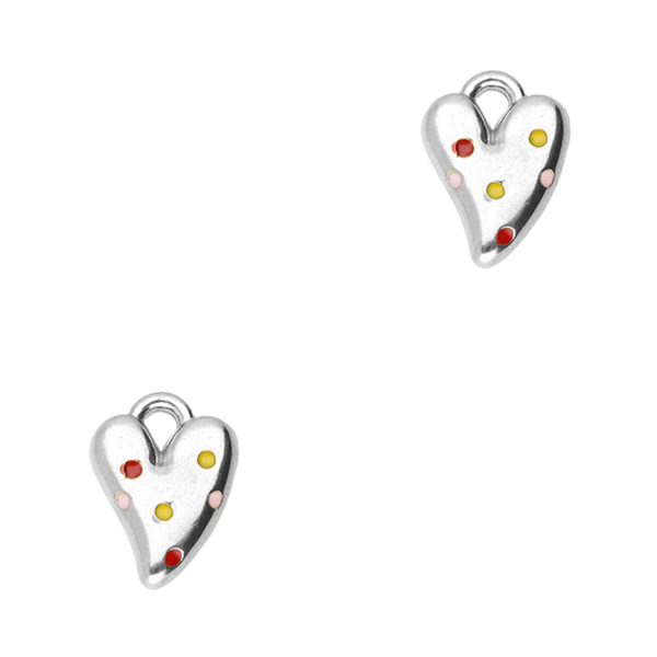 Bedel (Stainless steel) Hart Met Stippen 14.5mm Rood Zilver - 1 stuk