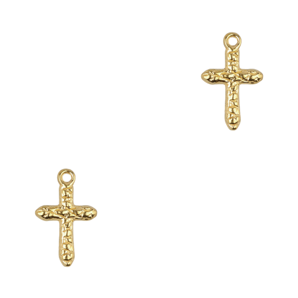 Bedel (Stainless steel) Kruis Textuur 15mm Goud - 1 stuk