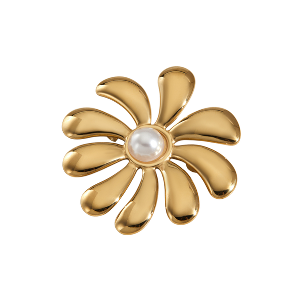 Broche Bloem Parel Goud