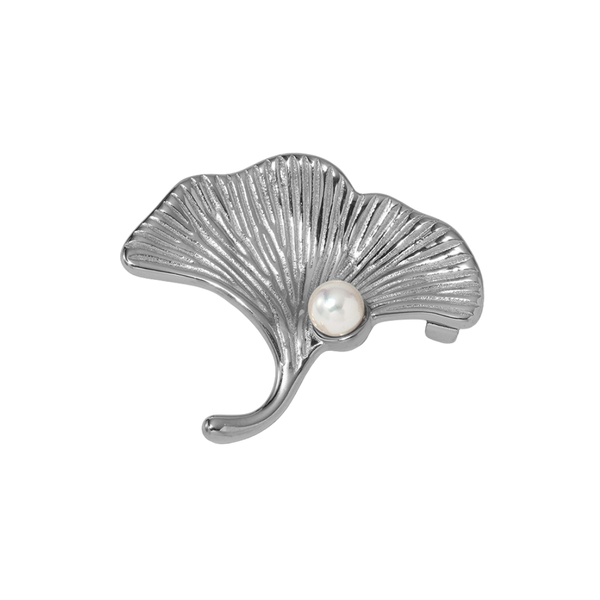 Broche Ginkgo Blad Zilver