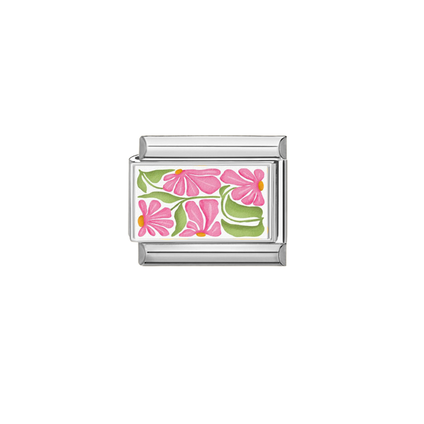 Italian Charm Bloemen Roze Zilver - 1 Stuk
