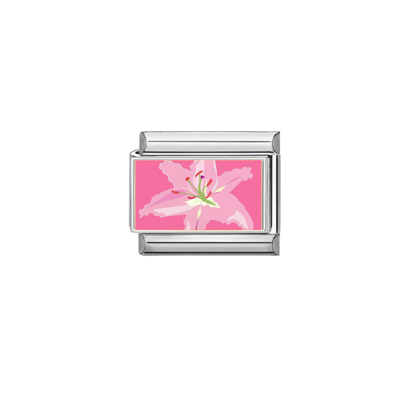 Italian Charm Hibiscus Bloem Roze Zilver - 1 Stuk
