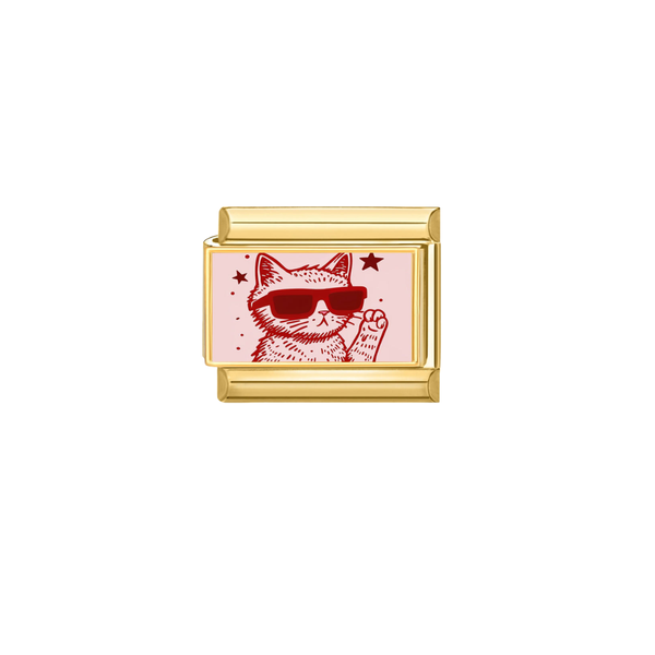 Italian Charm Kat Zonnebril Rood Goud - 1 Stuk