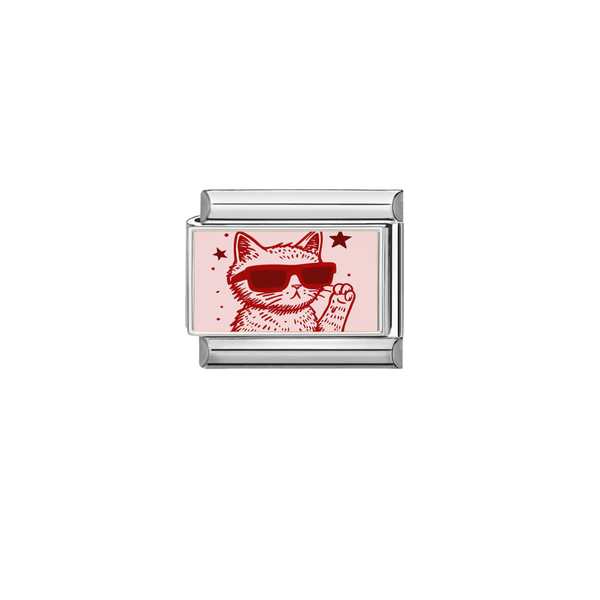 Italian Charm Kat Zonnebril Rood Zilver - 1 Stuk