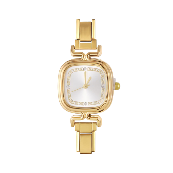 Italian Charm Horloge Link Vierkant Wit Met Steentjes Goud - 1 Stuk
