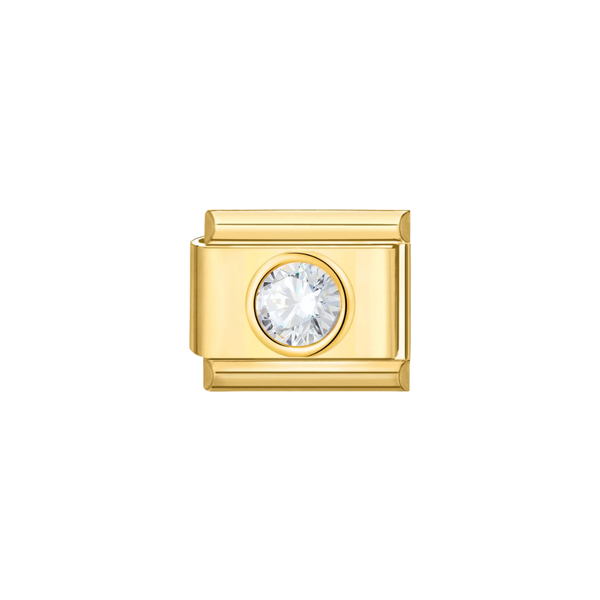 Italian Charm Rond Zirkonia Goud - 1 Stuk