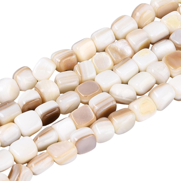 Schelp Kralen Blokjes 7mm Wit Beige - 20 stuks
