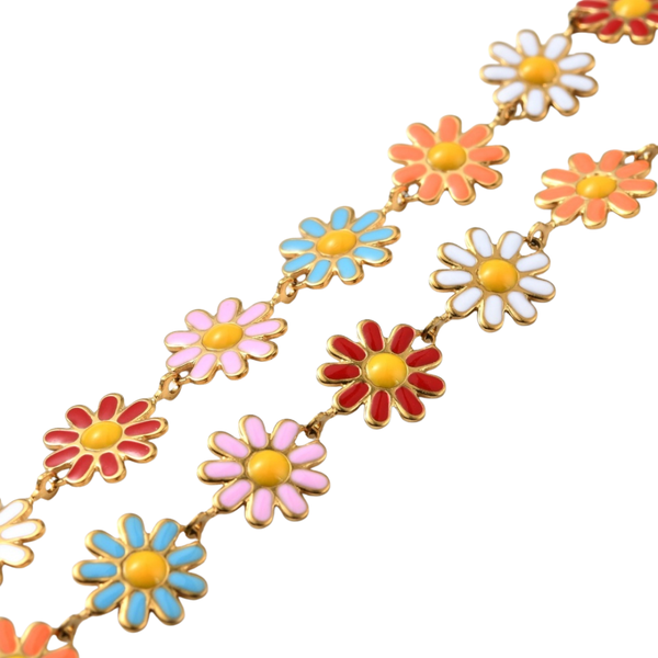 Jasseron (stainless steel) Bloemen Multicolor 10x2mm Goud - per 20cm