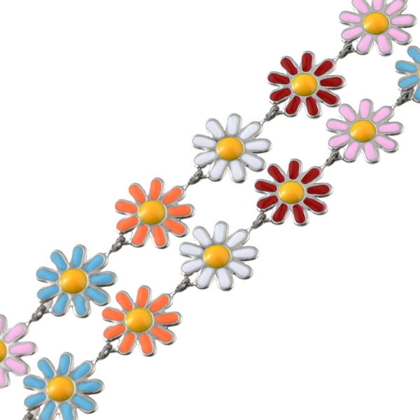 Jasseron (stainless steel) Bloemen Multicolor 10x2mm Zilver - per 20cm