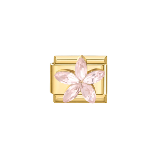 Italian Charm Bloem Zirkonia Roze Goud - 1 Stuk