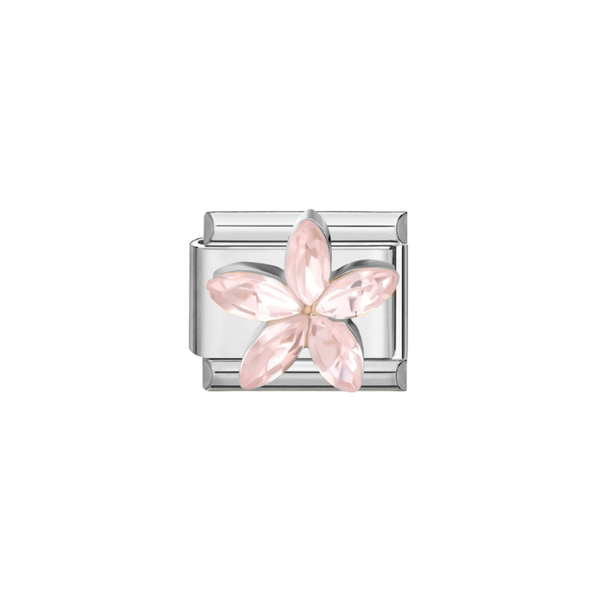 Italian Charm Bloem Zirkonia Roze Zilver - 1 Stuk