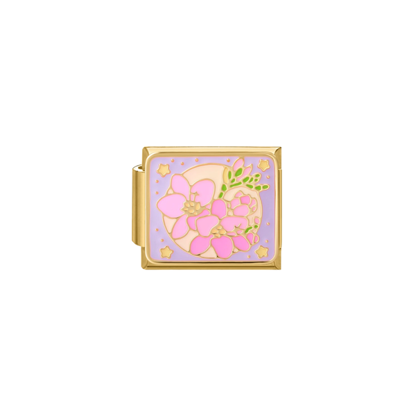 Italian Charm Bloemen Paars Goud - 1 Stuk