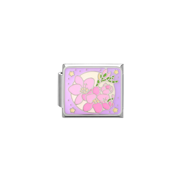 Italian Charm Bloemen Paars Zilver - 1 Stuk
