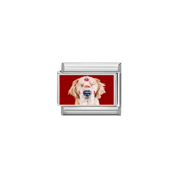 Italian Charm Hond Kusjes Rood Zilver - 1 Stuk