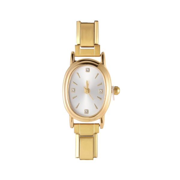 Italian Charm Horloge Link Ovaal Steentjes Goud - 1 Stuk