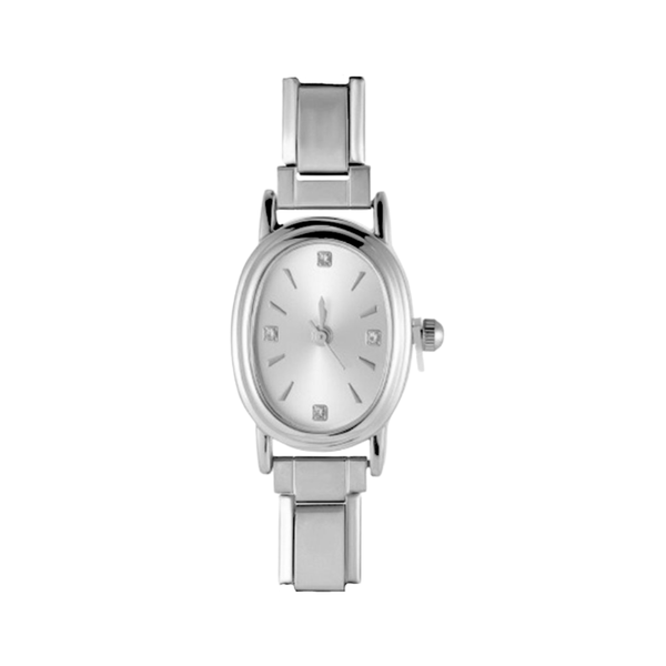Italian Charm Horloge Link Ovaal Steentjes Zilver - 1 Stuk