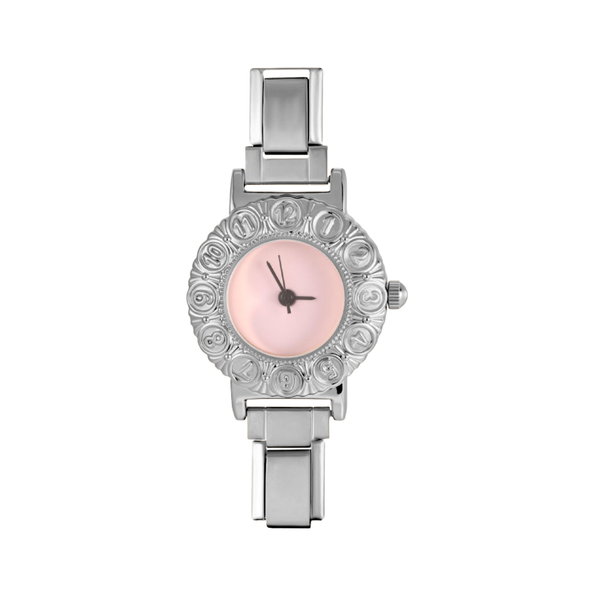 Italian Charm Horloge Link Rond Roze Zilver - 1 Stuk