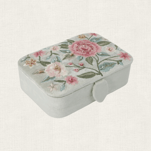 Opbergdoosje Velvet Met Bloemen Mint Groen