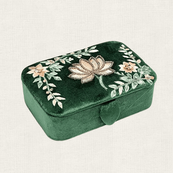 Opbergdoosje Velvet Lotus Donker Groen