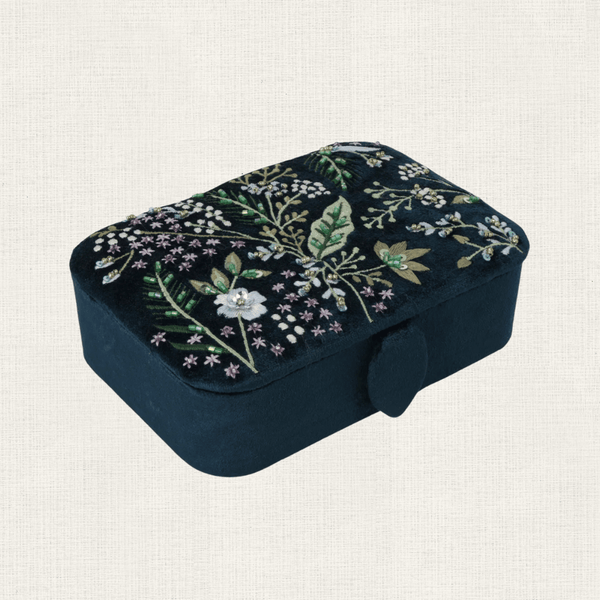 Opbergdoosje Velvet Bloemen Donker Blauw