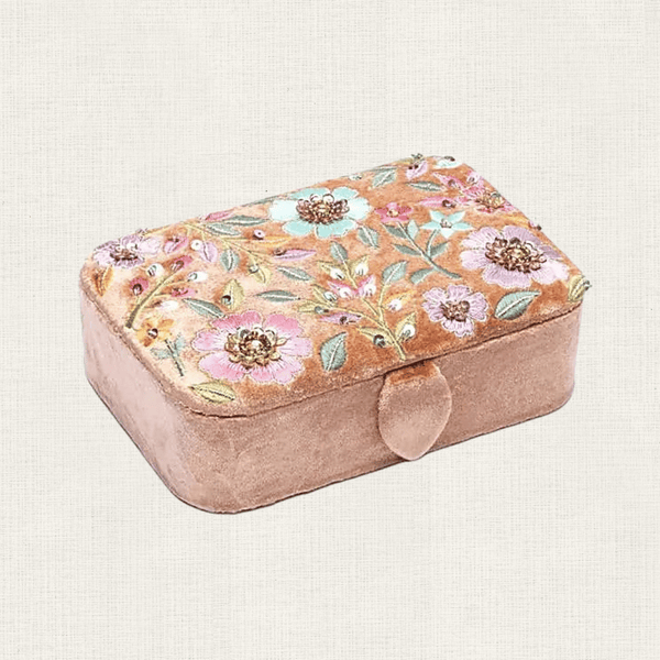 Opbergdoosje Velvet Met Bloemen Oud Roze