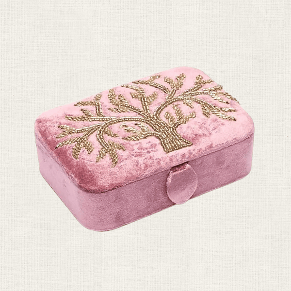 Opbergdoosje Velvet Levensboom Roze