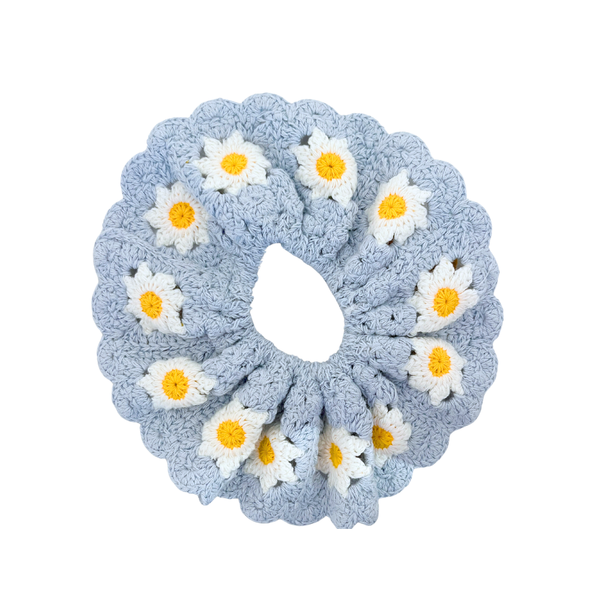 Scrunchie Gehaakt XL Blauw Bloemen