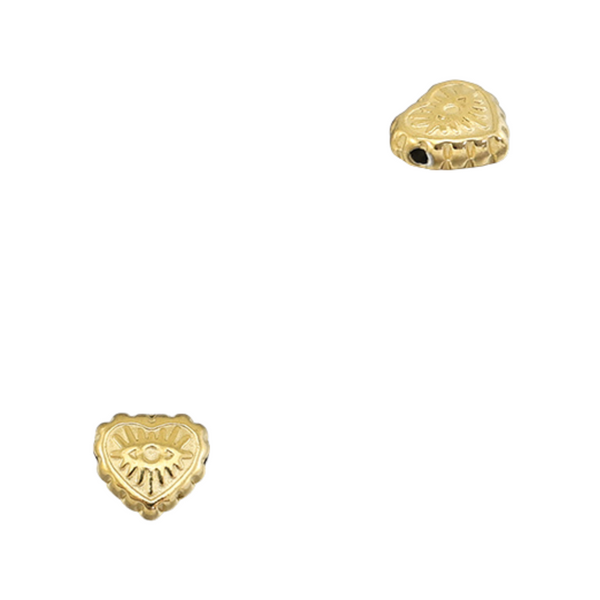 Metalen Kraal (Stainless steel) Hart Met Oog 7.5x7mm Goud - 1 stuk