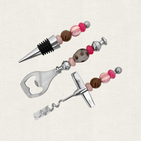 Wijnaccessoire Set Kralen - Roze Bruin