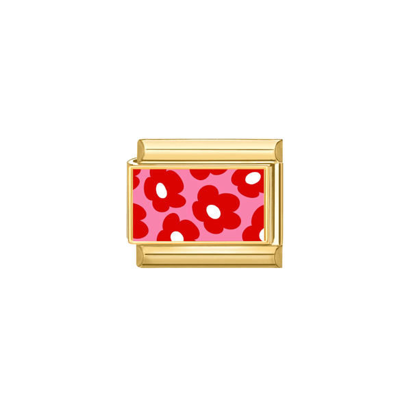 Italian Charm Bloemetjes Roze Rood Goud - 1 Stuk
