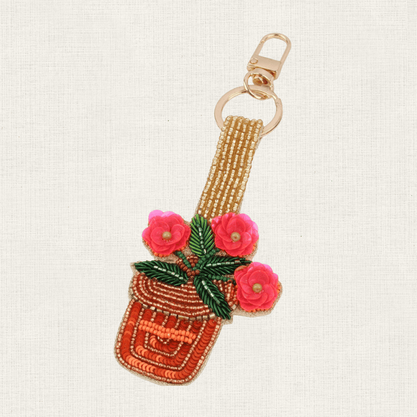 Sleutelhanger Kralen Bloempot - Goud