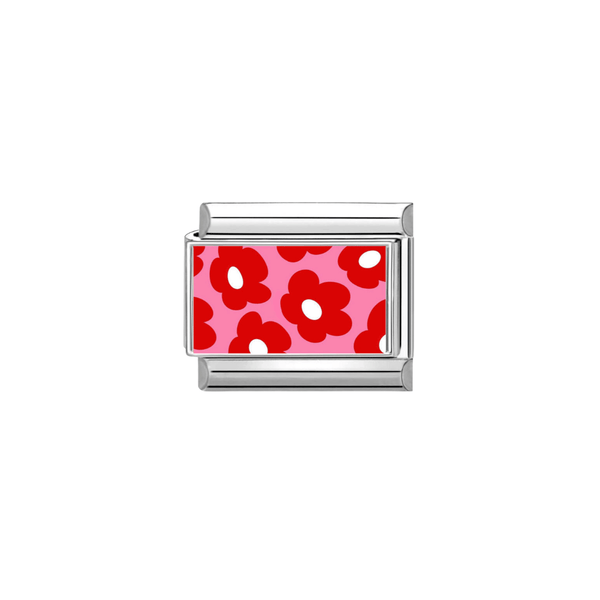 Italian Charm Bloemetjes Roze Rood Zilver - 1 Stuk
