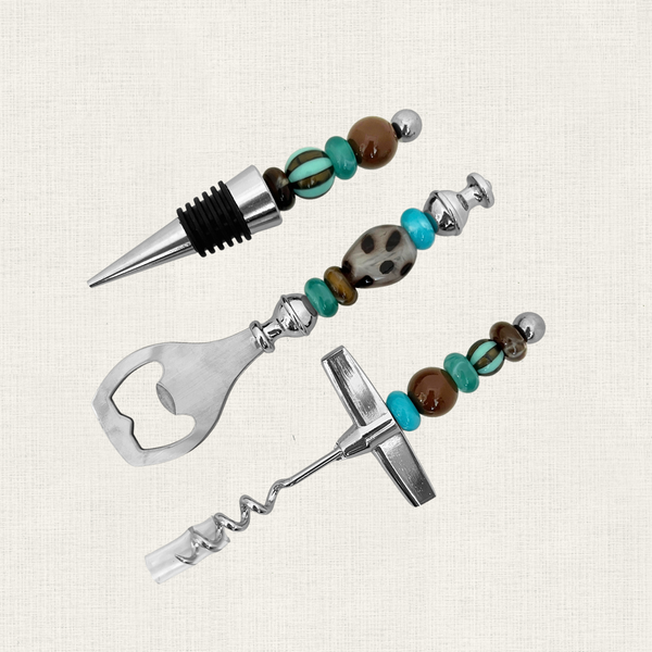 Wijnaccessoire Set Kralen - Bruin Turquoise