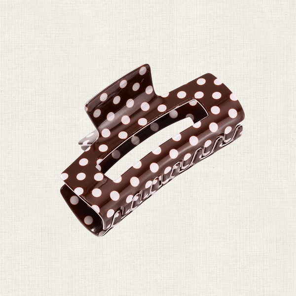 Haarclip Rectangle Polka Dot Bruin Wit