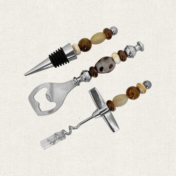 Wijnaccessoire Set Kralen - Bruin Beige