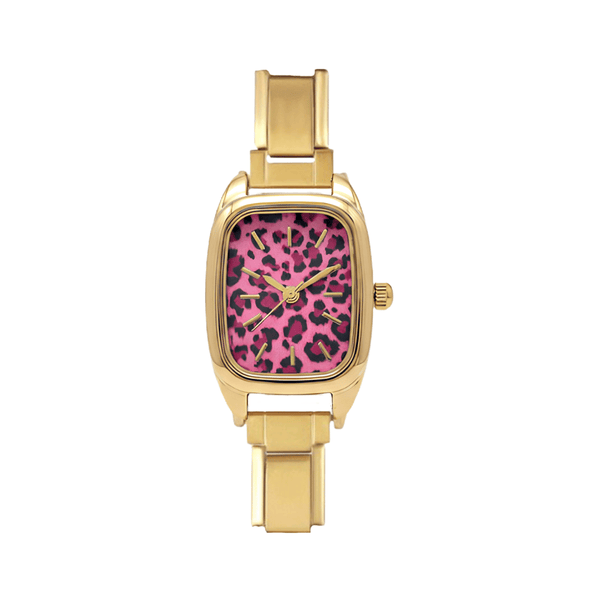 Italian Charm Horloge Link Vierkant Roze Luipaard Goud - 1 Stuk