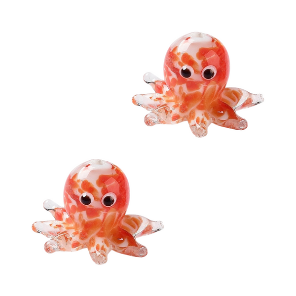 Glaskraal 25mm Octopus Transparant Oranje  - 1 stuk