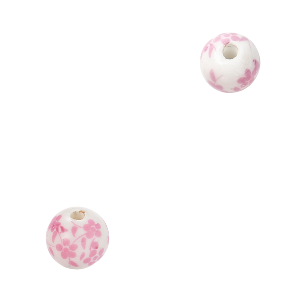 Keramiek Kraal Roze Bloemen 6mm - 1 stuk