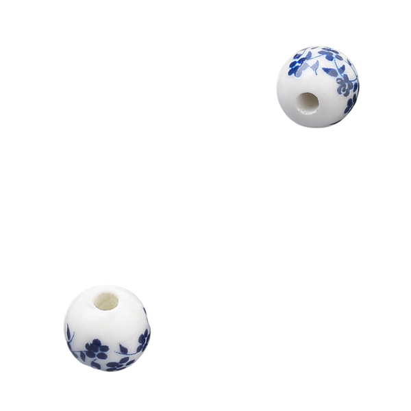 Keramiek Kraal Delfts Blauw Bloemen 6mm - 1 stuk